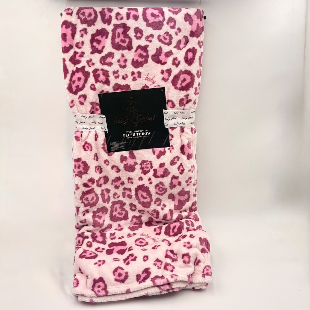 Baby Phat Pink Leopard Print Oversized Plush Throw Blanket 60x70 Y2K McBling NEW